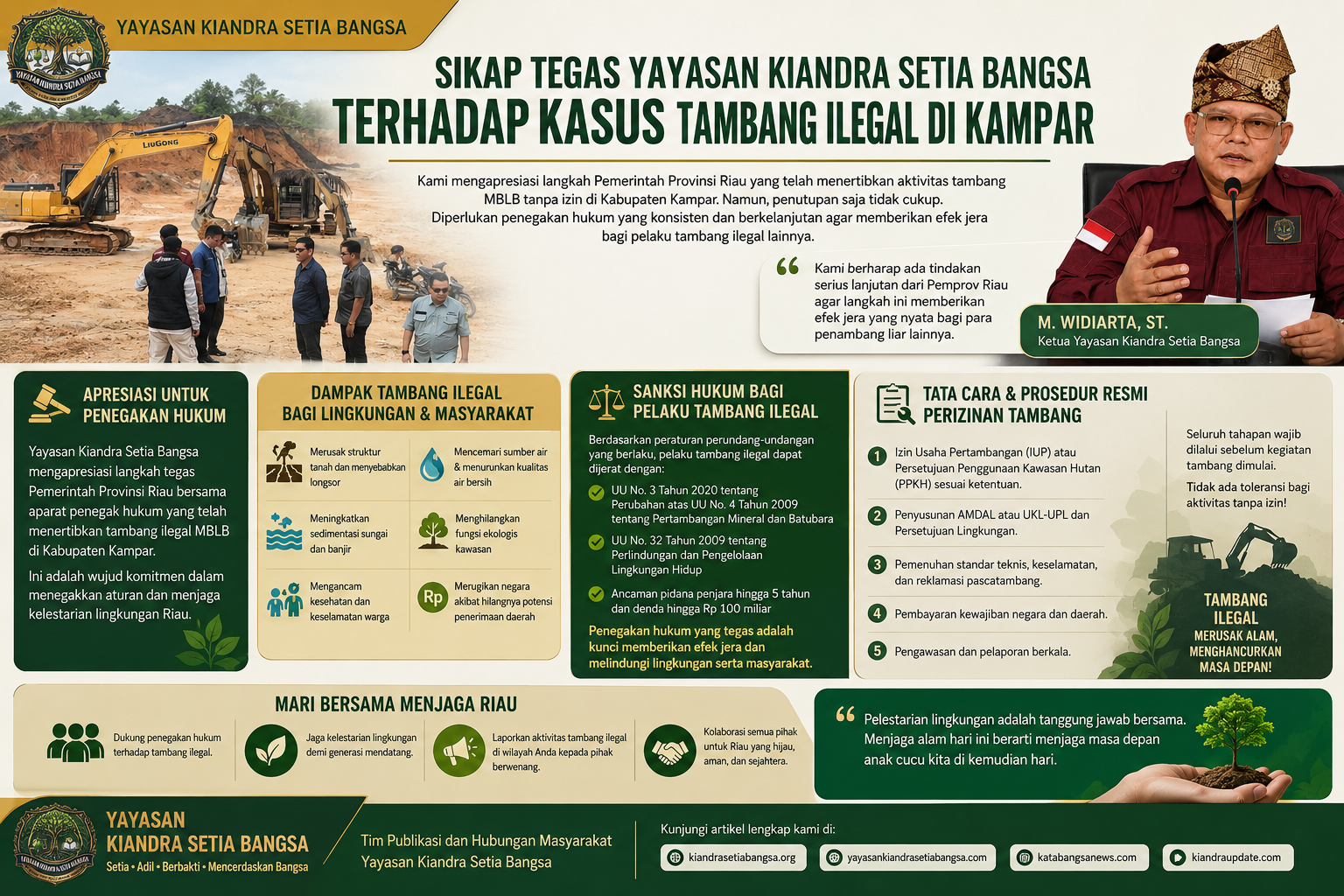 Sikap Yayasan Kiandra Setia Bangsa Terhadap Penutupan Tambang Ilegal di Kabupaten Kampar: Penegakan Hukum Harus Berlanjut untuk Mewujudkan Efek Jera dan Perlindungan Lingkungan.