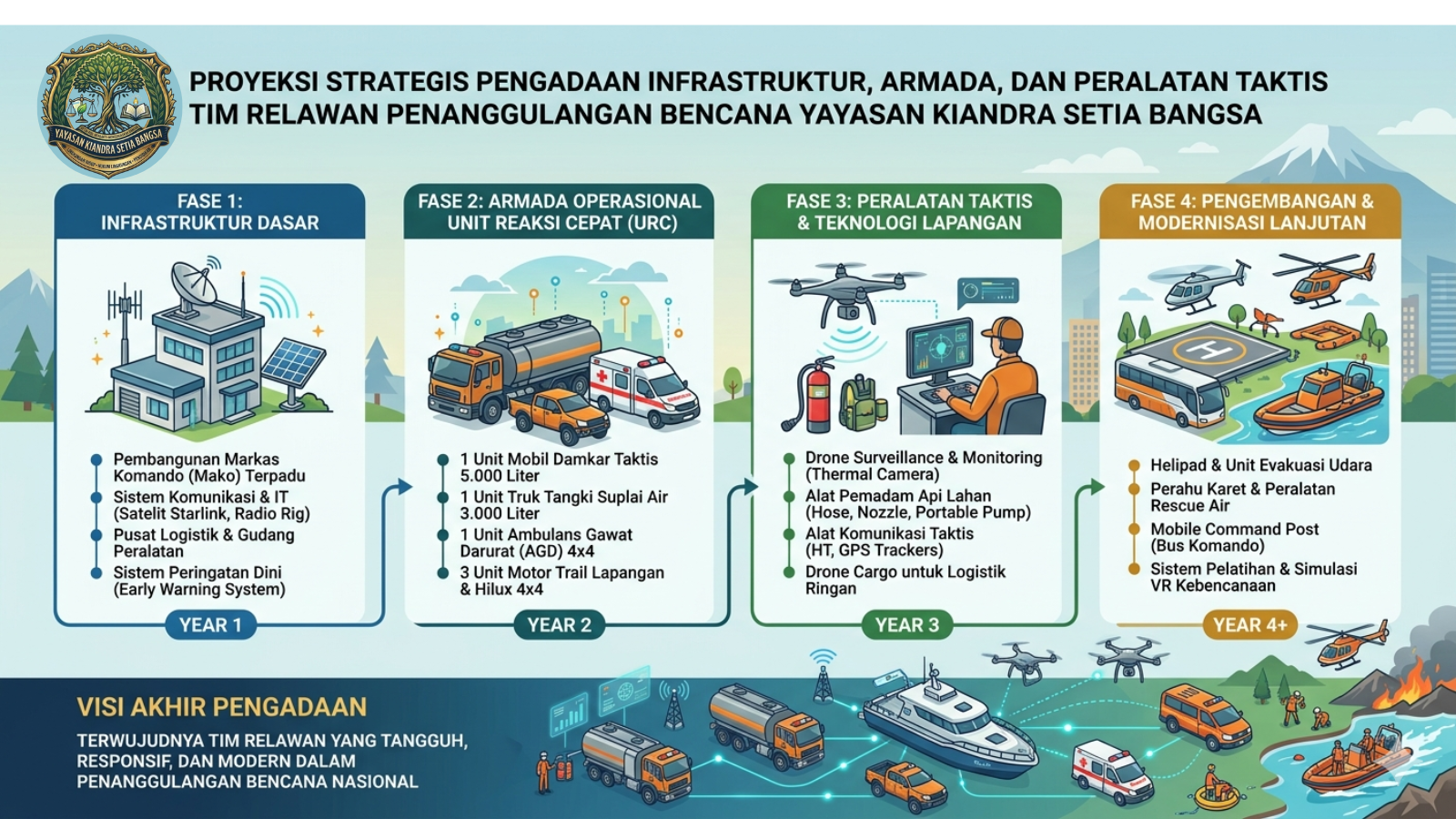 Proyeksi Strategis Pengadaan Infrastruktur, Armada, dan Peralatan Taktis Tim Relawan Penanggulangan Bencana Yayasan Kiandra Setia Bangsa