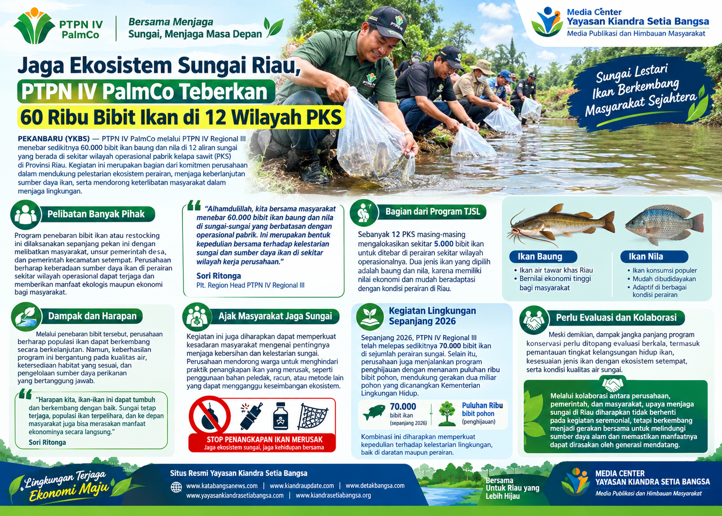 Jaga Ekosistem Sungai Riau, PTPN IV PalmCo Teberkan 60 Ribu Bibit Ikan di 12 Wilayah PKS