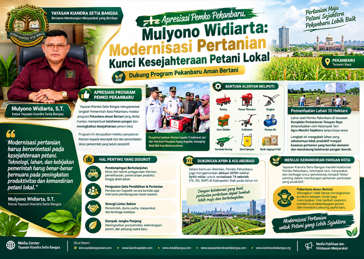 Apresiasi Pemko Pekanbaru, Mulyono Widiarta: Modernisasi Pertanian Kunci Kesejahteraan Petani Lokal